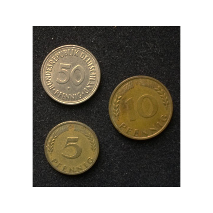 ALLEMAGNE : 3 pièces de 5, 10 et 50 Pfennig de 1950