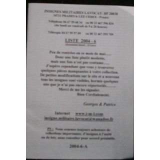 Liste 2004 - 06 : 125 insignes militaires couleur SARL IML