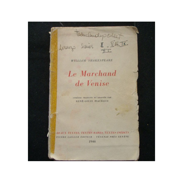 Le marchand de Venise de William Shakespeare édité en 1946