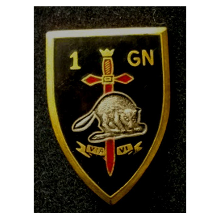 BELGIQUE : insigne du 1° régiment du Génie Belge avec comme devise "via VI" de fabrication Drago