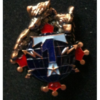 48° RT : insigne de la 1° compagnie du 48° régiment de transmissions de fabrication IMC, 1 bleu foncé
