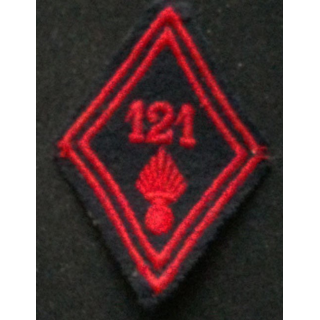 losange de bras modèle 45 INFANTERIE 121° RI TROUPE : insigne de losange de bras modèle 45 du 121° régiment d'infanterie troupe