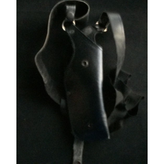 Etui holster porte pistolet en cuir noir type police avec bretelles de portage