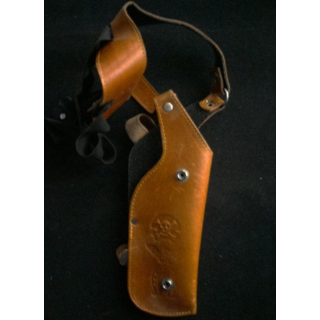 MILITARIA : holster porte pistolet en cuir clair avec bretelles de portage