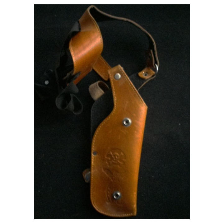MILITARIA : holster porte pistolet en cuir clair avec bretelles de portage