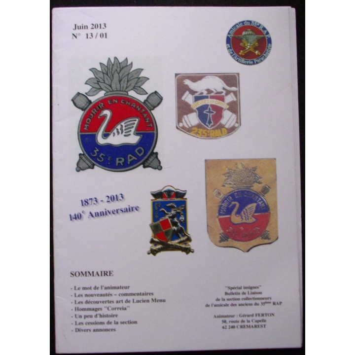 CATALOGUE DE L'AMICALE DU 35°RAP Juin 2013 N°13/01