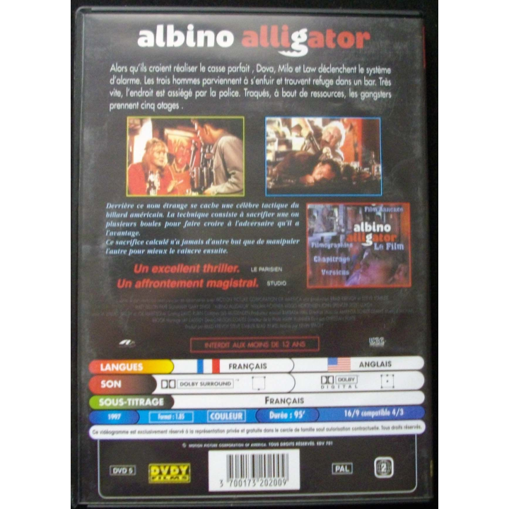 DVD intitulé " Albino Alligator " film de kevin Spacey avec Matt Dillon, Faye Dunaway et Gary Sinise