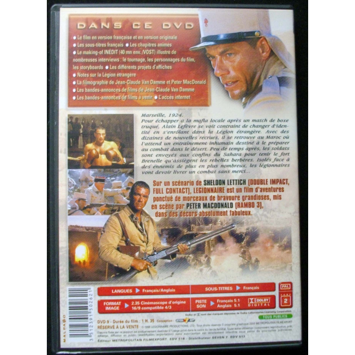 DVD intitulé " LEGIONNAIRE " film de Peter Macdonald avec Van Damme