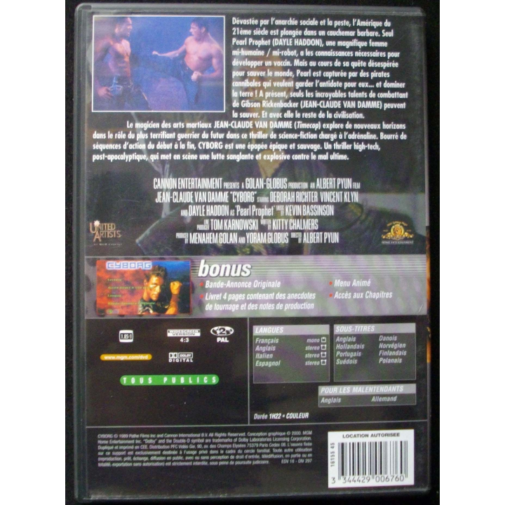 DVD intitulé " Cyborg " film avec Van Damme