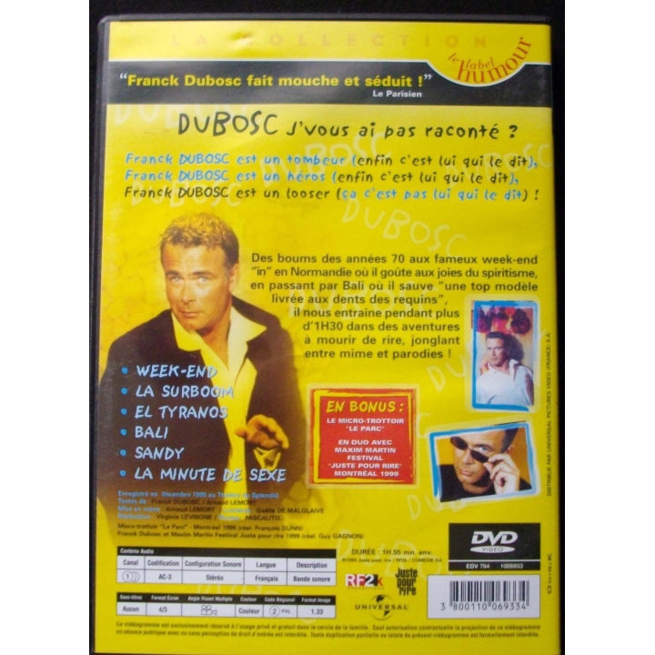 DVD intitulé " j'vous ai pas raconté " film avec Franck Dubosc