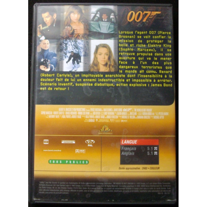 DVD intitulé " 007 le monde ne suffit pas " film de James bond avec Pierce Brosnan