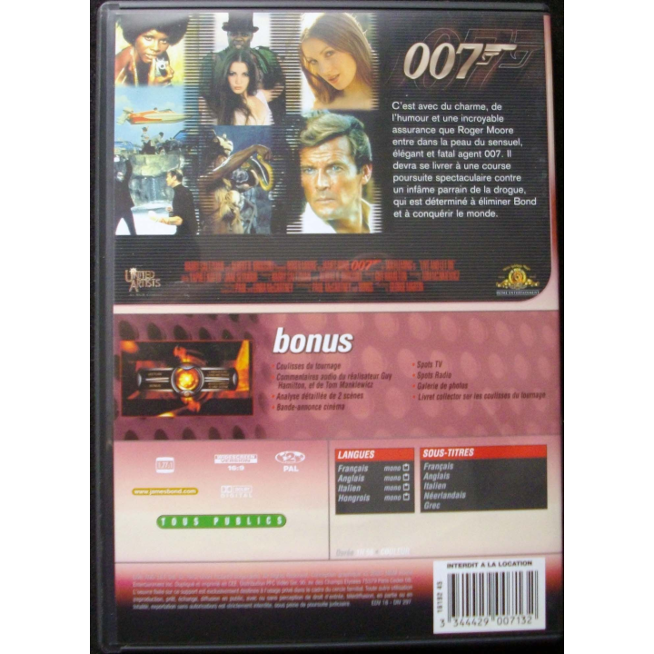 DVD intitulé " 007 vivre et laisser mourir " film de James Bond avec Roger Moore