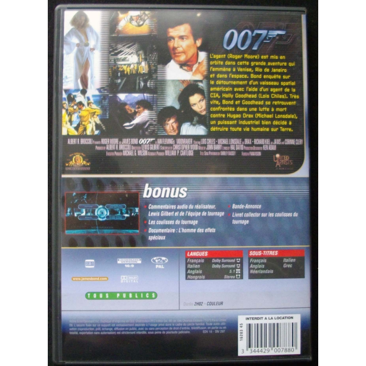 DVD intitulé " 007 Moonraker " film de James Bond avec Roger Moore
