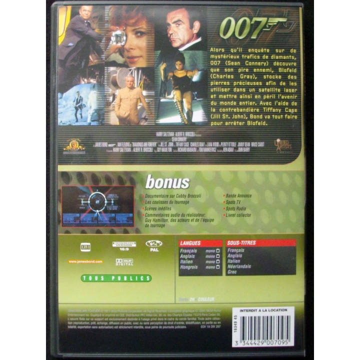 DVD intitulé " 007 les diamants sont éternels " film de James Bond avec Sean Connery