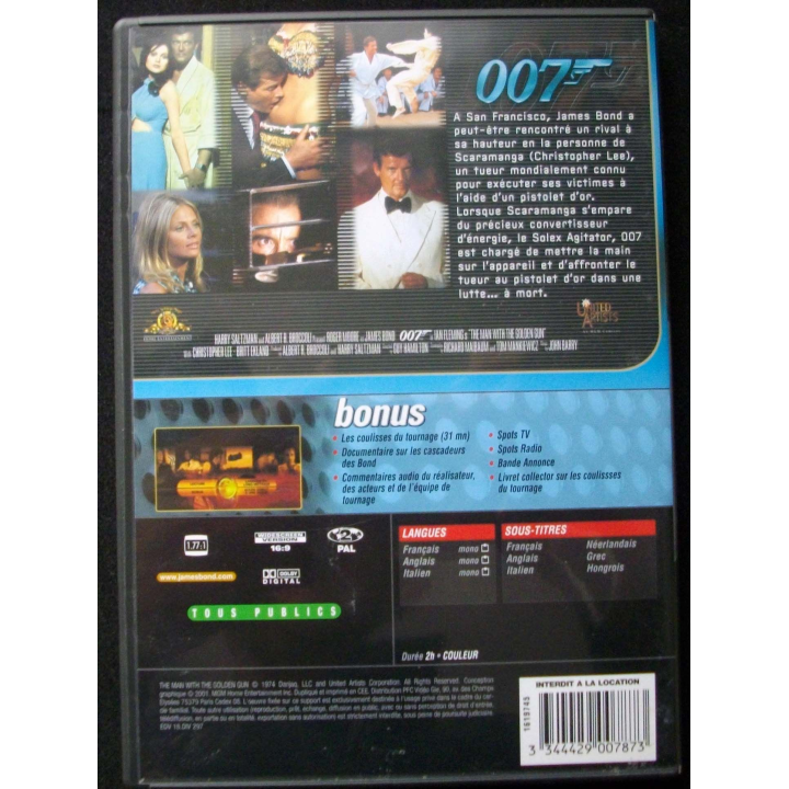 DVD intitulé " 007 l'homme au pistolet d'or " film de James Bond avec Ian Fleming