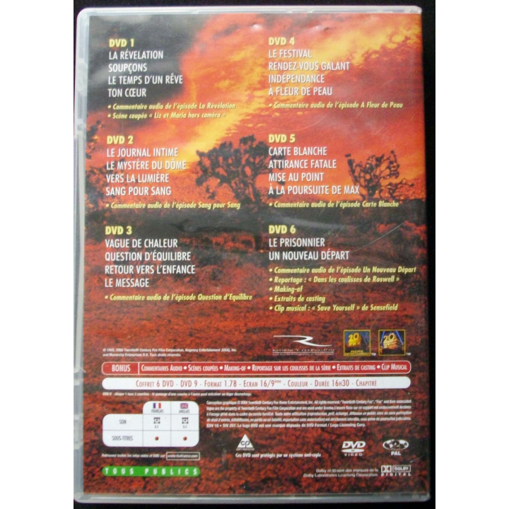 DVD intitulé " Roswell l'intégrale de la saison 1 "  total de 6 DVD