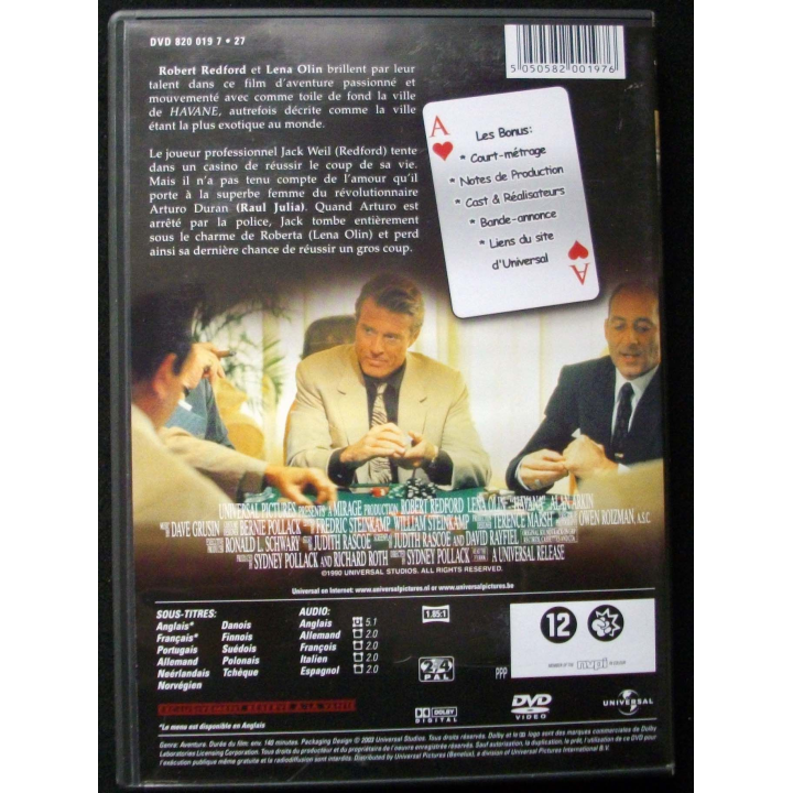 DVD intitulé " Havana " film avec Robert Redford