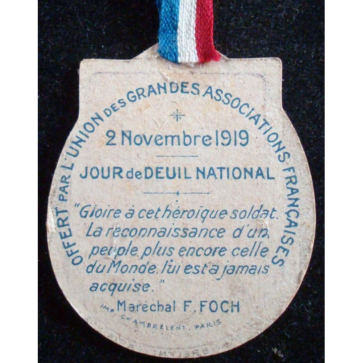 Insigne cartonné du jour de deuil national du 2 novembre 1919