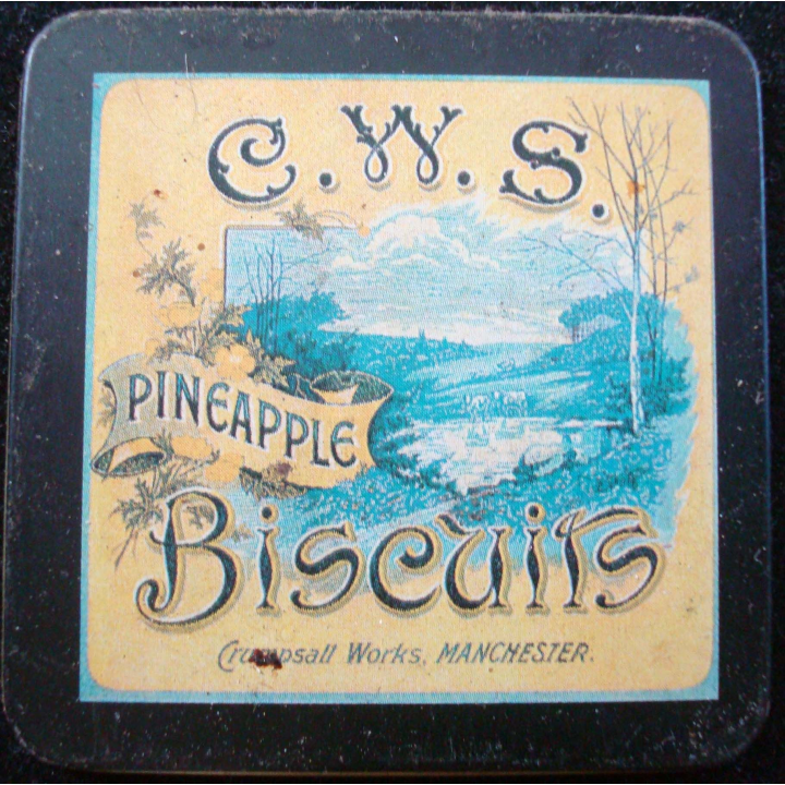MAGNET FRIGO boite de biscuits C.W.S pineapple Crumpsall works Manchester