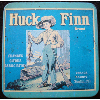 Magnet frigo représentant le dessus d'une boite de Huck Finn Brand frances citrus association