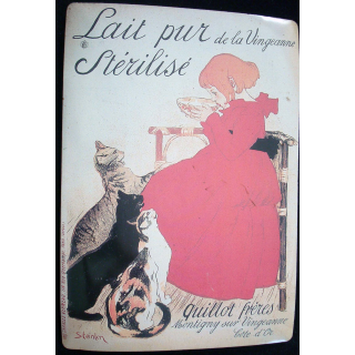 PUB : carte postale métallique reproduisant une pub sur le lait pur de la Vingeanne stérilisé