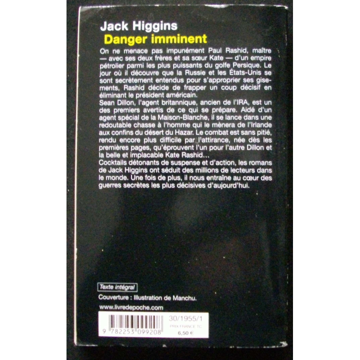 LIVRE : roman policier "Danger imminent" de Jack Higgins aux Editions Le livre de Poche