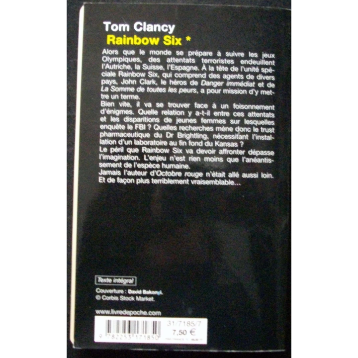 LIVRE : roman policier "Rainbow Six" tome 1 de Tom Clancy aux Editions Le livre de Poche