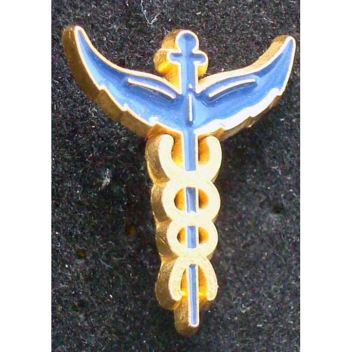 Pin's santé : pin's du caducée de la santé de hauteur 2,4 cm et couleur bleue