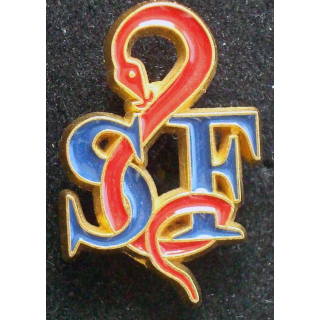 Pin's santé : pin's SF de hauteur 2,6 cm de couleur rouge et bleue