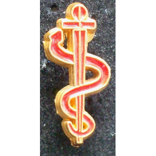 Pin's santé : pin's représentant un serpent enroulé sur une épée  hauteur 2,1cm de couleur rouge