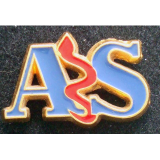Pin's santé : pin's AS (auxiliaire de santé ?) de largeur 2,5 cm de couleur rouge et bleue