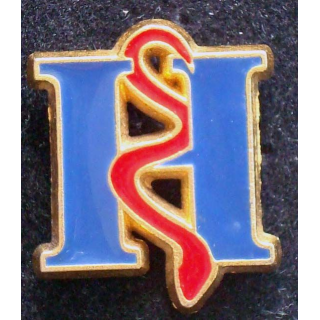 Pin's santé : pin's H ( Hôpital ?) de hauteur 2 cm de couleur rouge et bleue