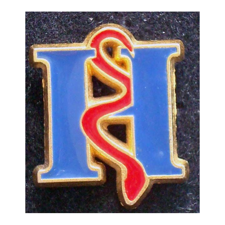 Pin's santé : pin's H ( Hôpital ?) de hauteur 2 cm de couleur rouge et bleue