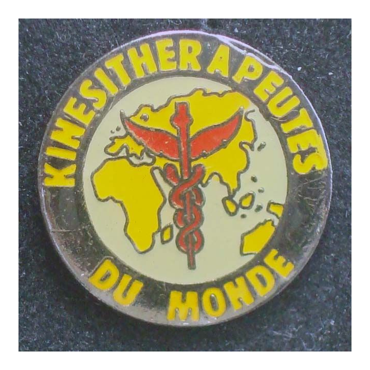 Pin's santé : pin's des kinésithérapeutes du monde de diamètre 2 cm