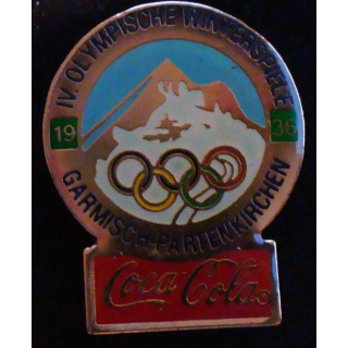 Pin's Coca Cola des jeux olympiques d'hiver de Garmisch Partenkirchen en 1936