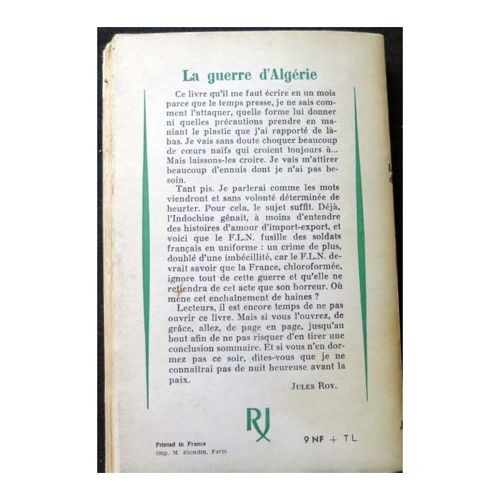 HISTOIRE MILITAIRE : Livre La Guerre d'Algérie écrit par Jules Roy aux éditions Julliard