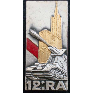 12° RA : insigne métallique du 12° régiment d'artillerie de fabrication Drago G. 1921 