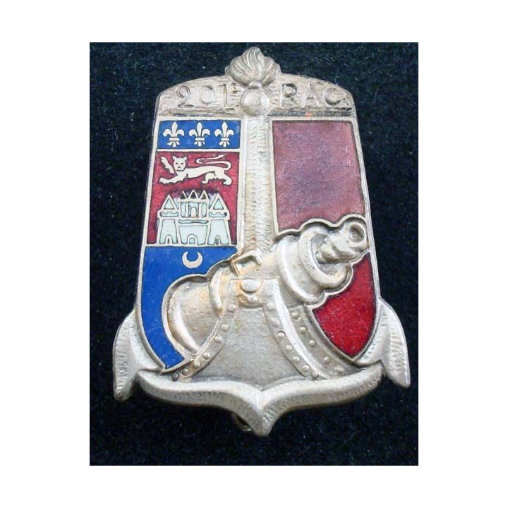 201° RAC : insigne métallique du 201° régiment d'artillerie coloniale de fabrication Drago Béranger en émail violet translucide