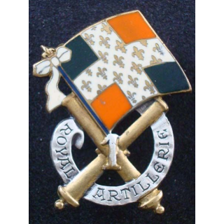 1° RA : insigne métallique du 1° régiment d'artillerie de fabrication Drago G. 881