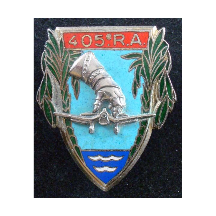 405° RA : insigne métallique du 405° régiment d'artillerie de fabrication Drago H. 320 en émail