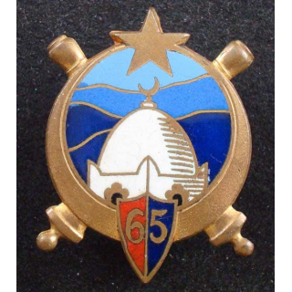 65° RA : insigne métallique du 65° régiment d'artillerie fabriqué par Drago Béranger en émail