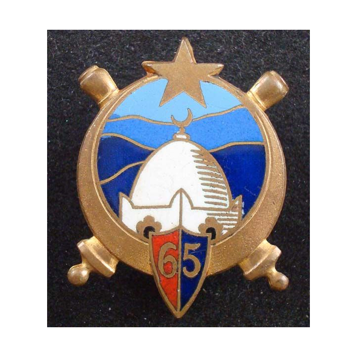 65° RA : insigne métallique du 65° régiment d'artillerie fabriqué par Drago Béranger en émail