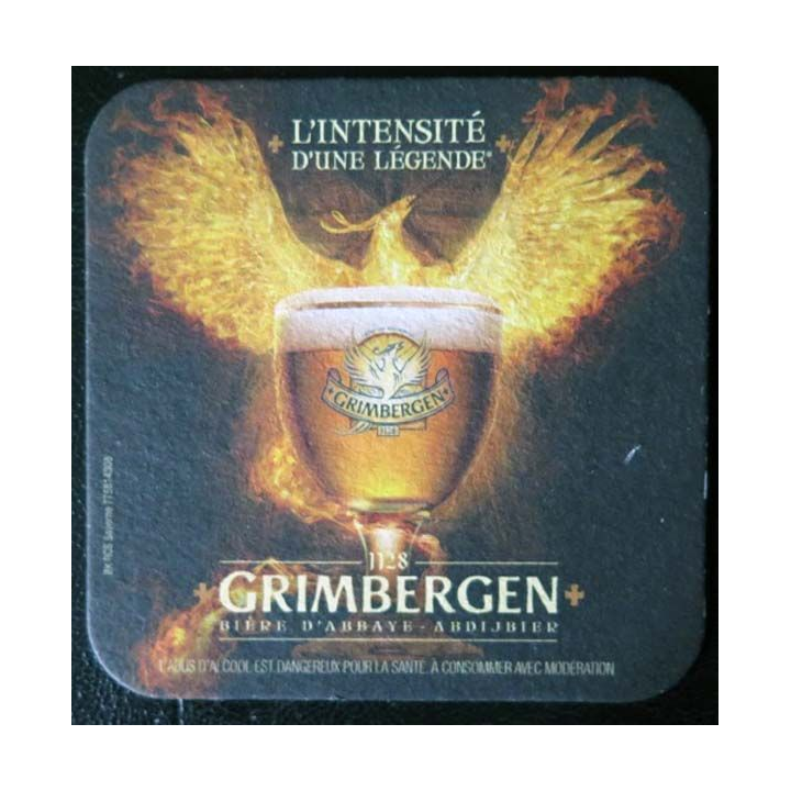 DESSOUS DE VERRE A BIÈRE : Dessous de verre à bière Grimbergen l'intensité d'une légende 9,3 x 9,3 cm
