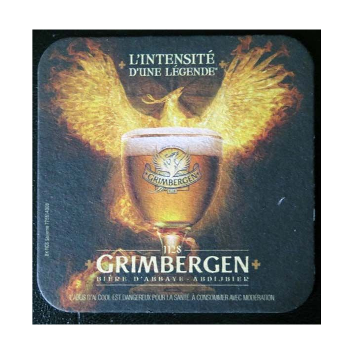 DESSOUS DE VERRE A BIÈRE : Dessous de verre à bière Grimbergen l'intensité d'une légende 9,3 x 9,3 cm