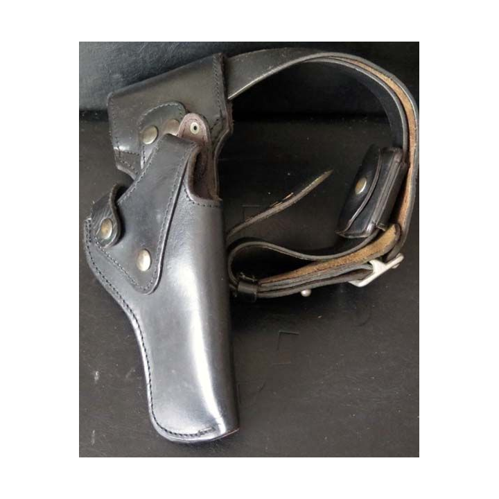 MILITARIA : Etui porte pistolet en cuir avec ceinturon incorporé type police