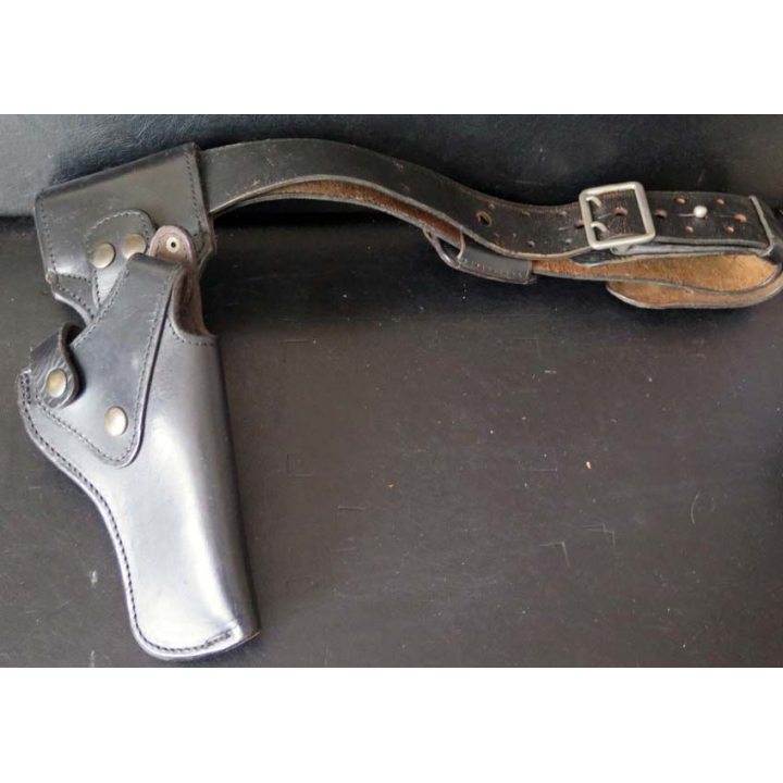 MILITARIA : Etui porte pistolet en cuir avec ceinturon incorporé type police