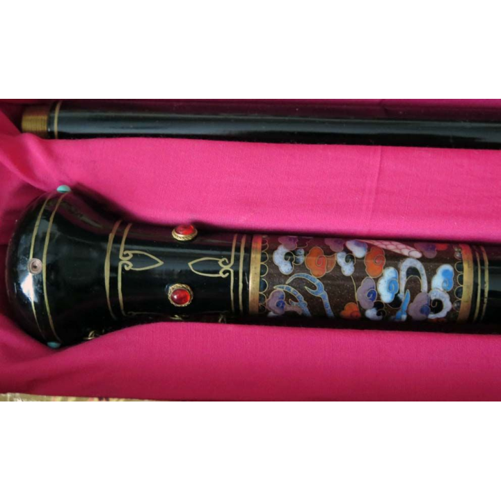 ANTIQUITES : canne chinoise émaillée de 90 cm dans son coffret