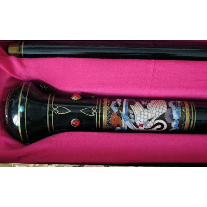 ANTIQUITES : canne chinoise émaillée de 90 cm dans son coffret
