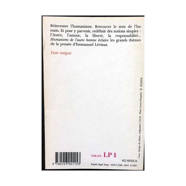 1. Humanisme de l'autre homme de Emmanuel Lévinas aux éditions Fata Morgana