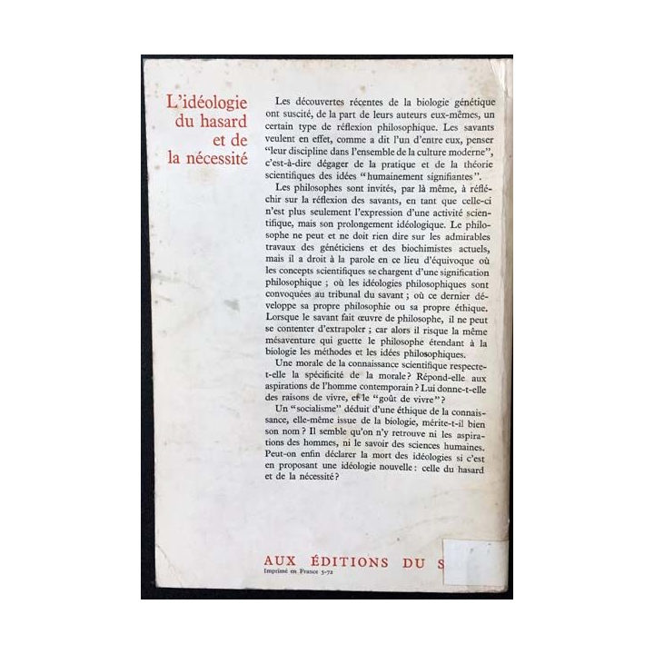 1. Lidéologie du hasard et de la nécessité de Madeleine Barthélemy-Madaule aux éditions du Seuil
